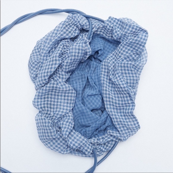 NWT. Zara Blue/White Gingham Organza Bag 💙 - Picture 4 of 7